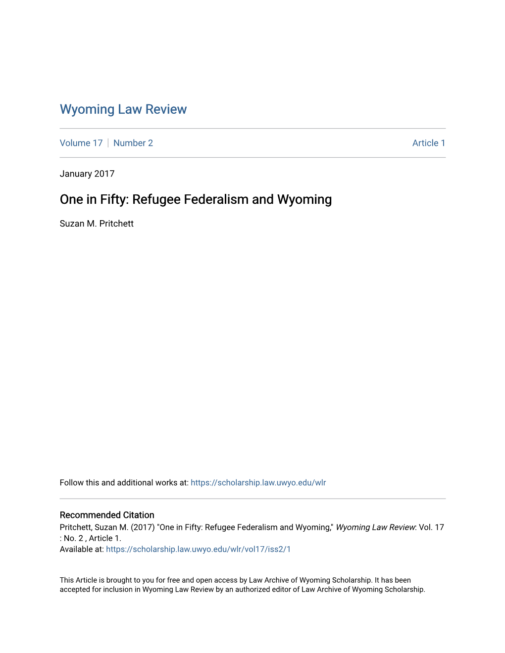 Refugee Federalism and Wyoming