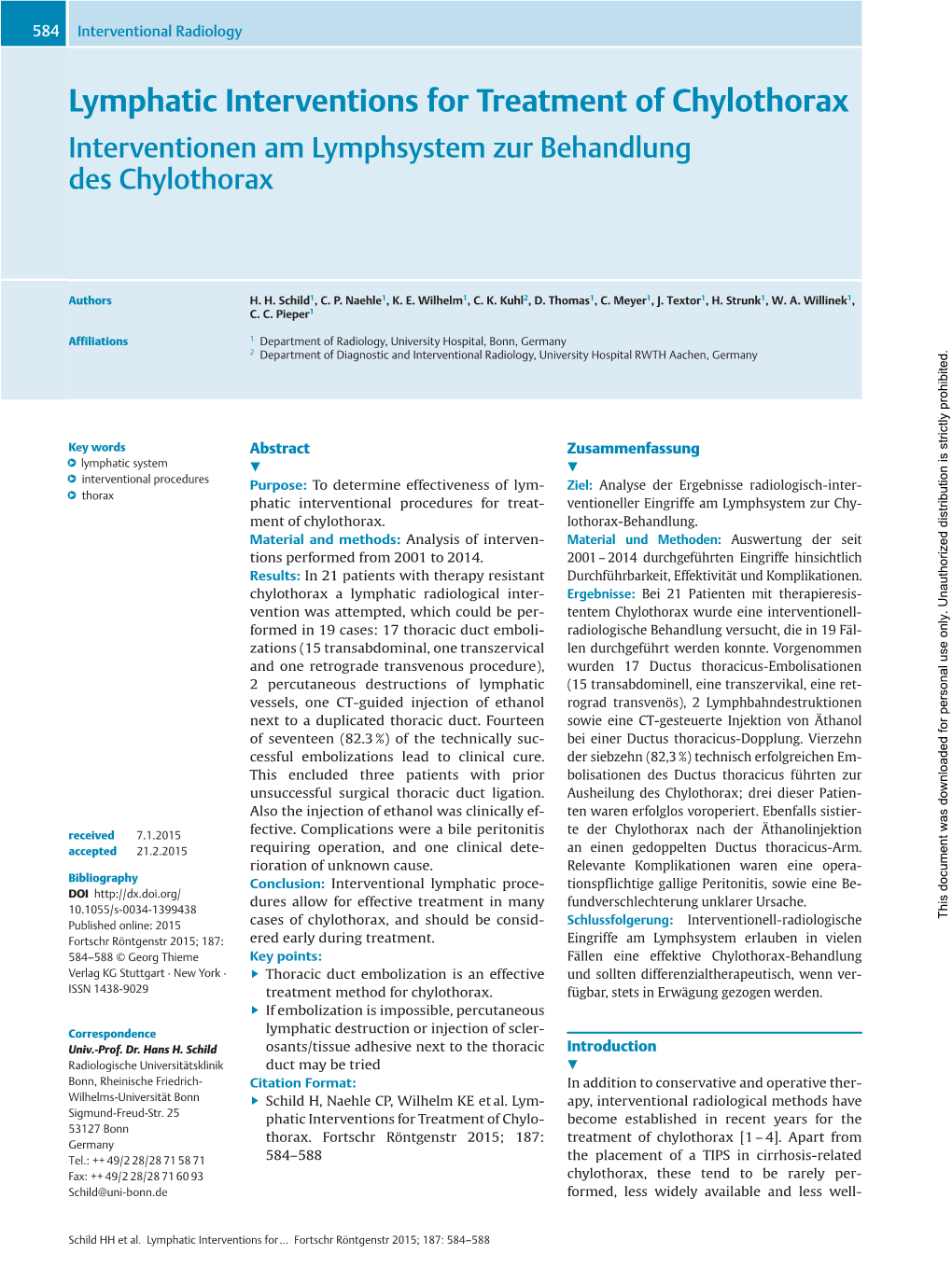 Lymphatic Interventions for Treatment of Chylothorax Interventionen Am Lymphsystem Zur Behandlung Des Chylothorax