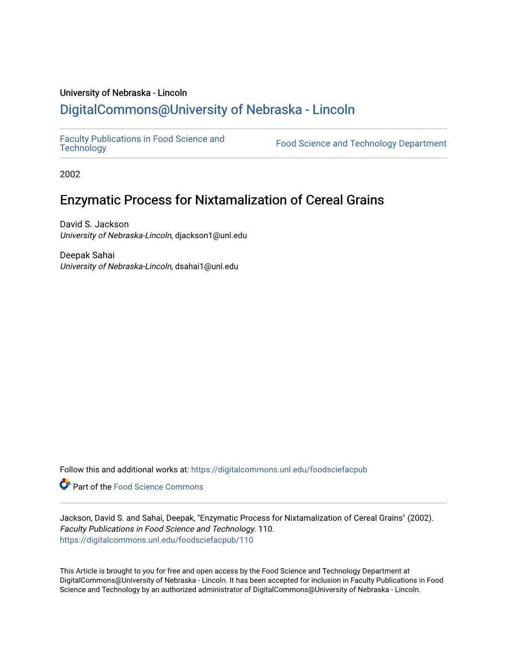 Enzymatic Process for Nixtamalization of Cereal Grains