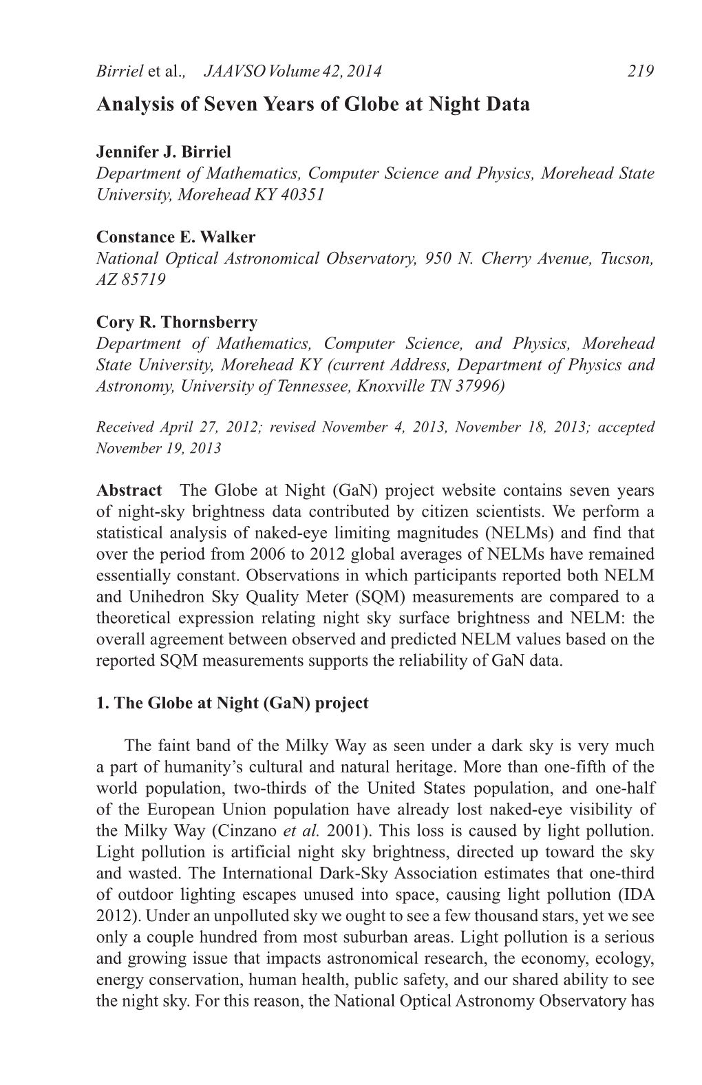 Analysis of Seven Years of Globe at Night Data