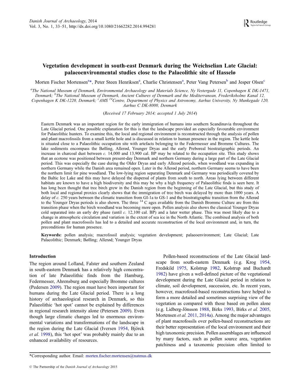 Vegetation Development in South-East Denmark During The