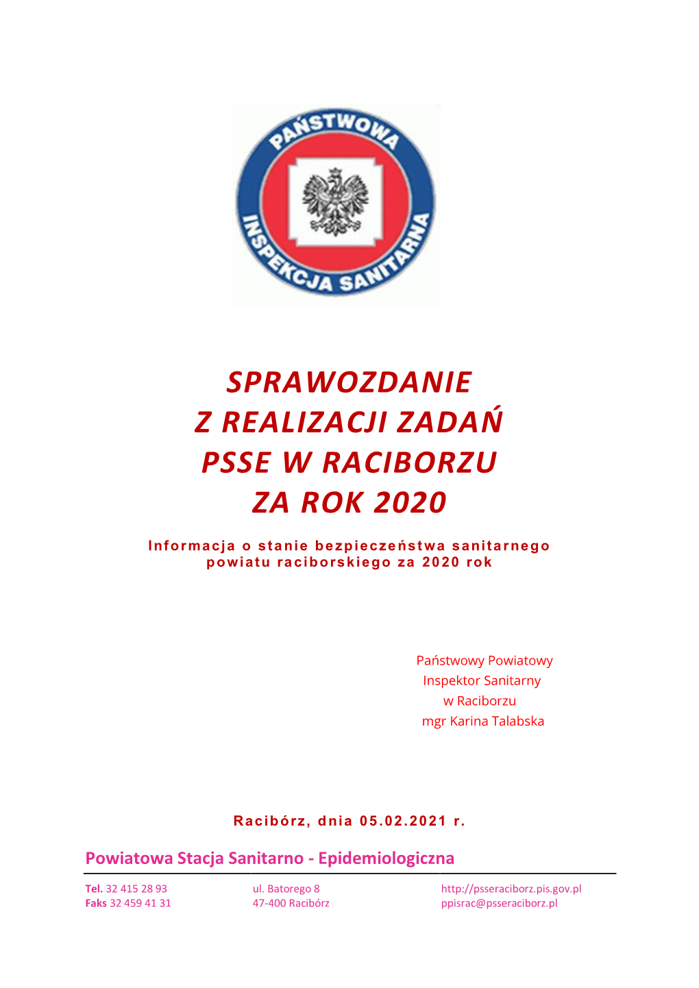 Sprawozdanie Z Realizacji Zadań Psse W Raciborzu Za Rok 2020