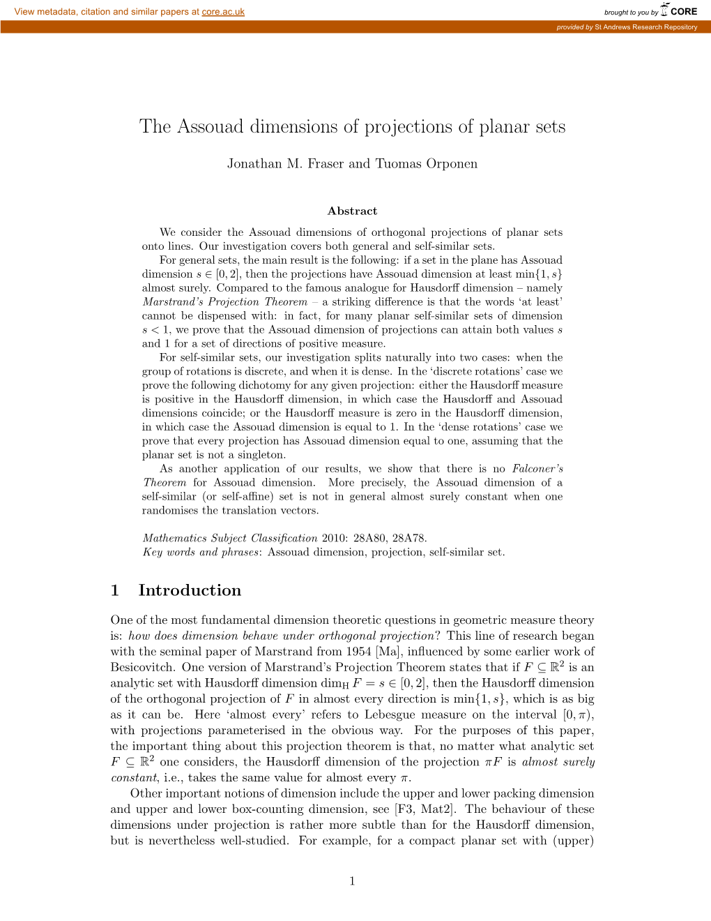 The Assouad Dimensions of Projections of Planar Sets