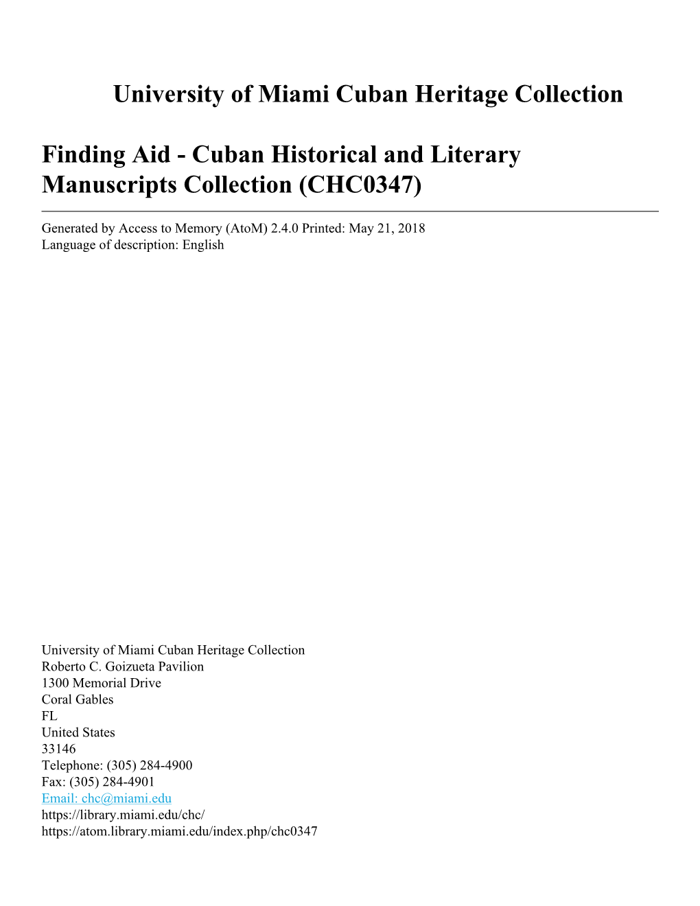 Cuban Historical and Literary Manuscripts Collection (CHC0347)