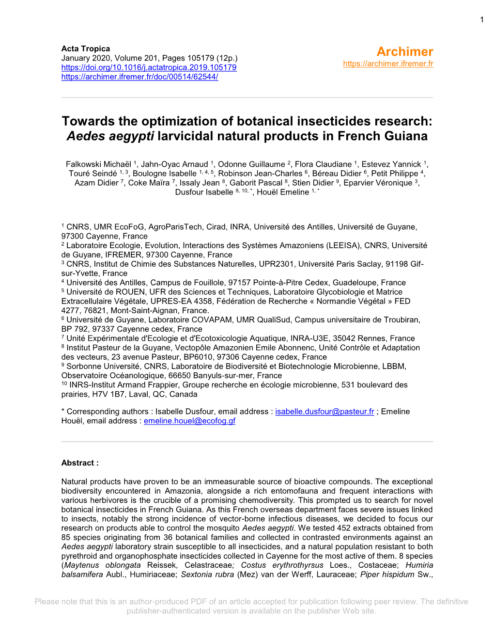 Aedes Aegypti Larvicidal Natural Products in French Guiana