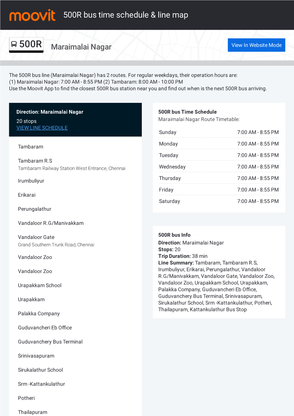 500R Bus Time Schedule & Line Route