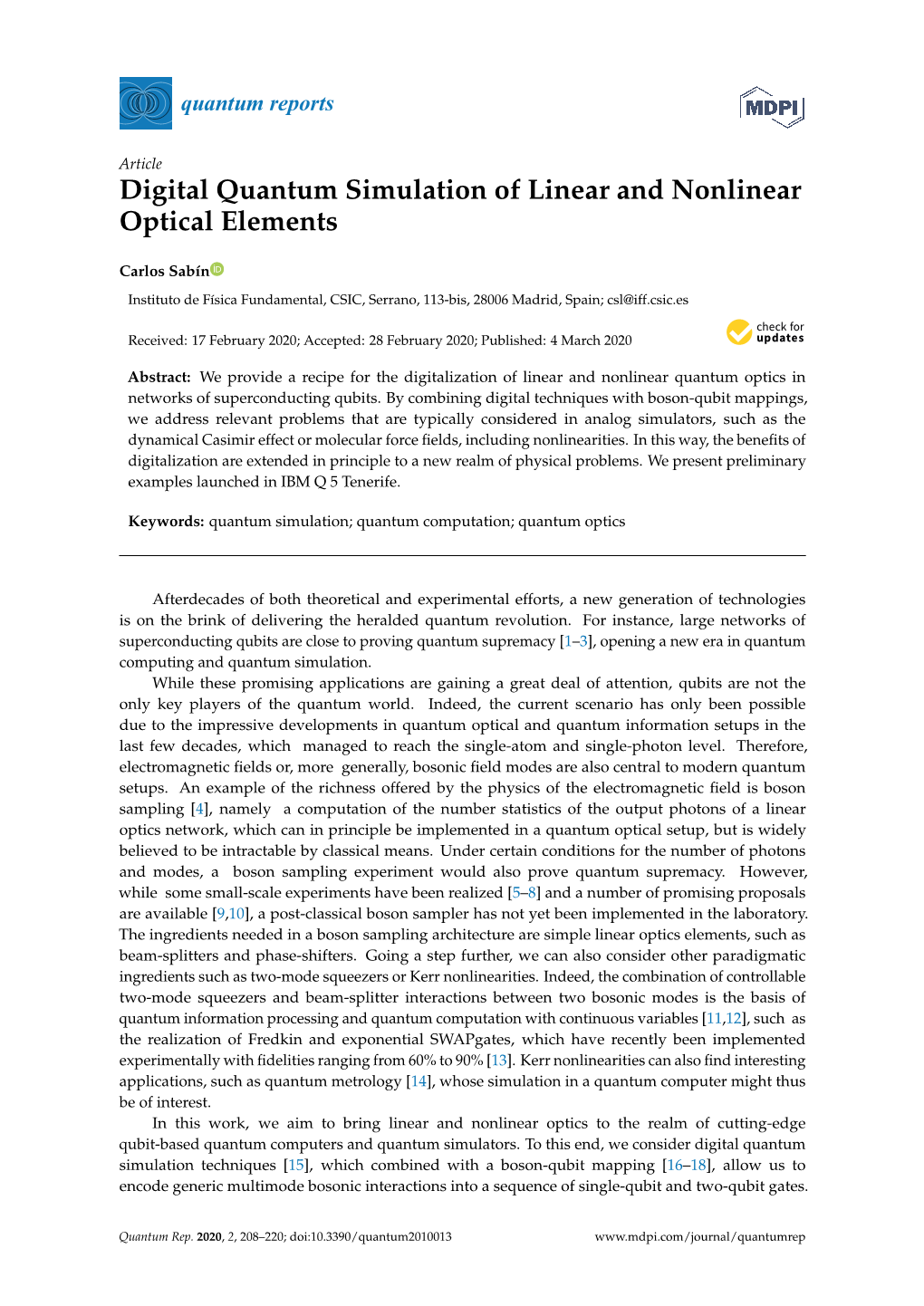 Digital Quantum Simulation of Linear and Nonlinear Optical Elements