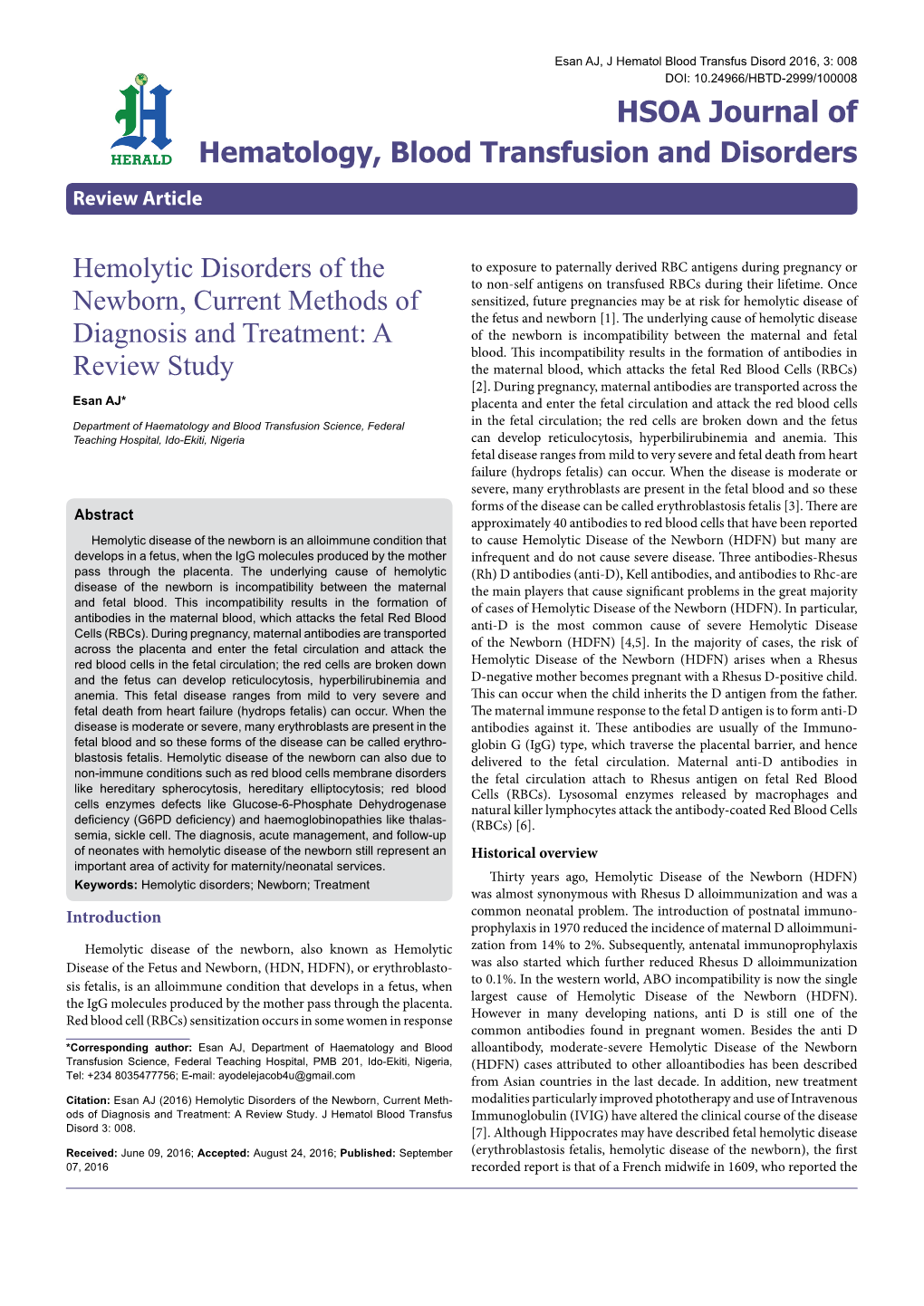 Hemolytic Disorders of the Newborn, Current Methods of Diagnosis and Treatment: a Review Study