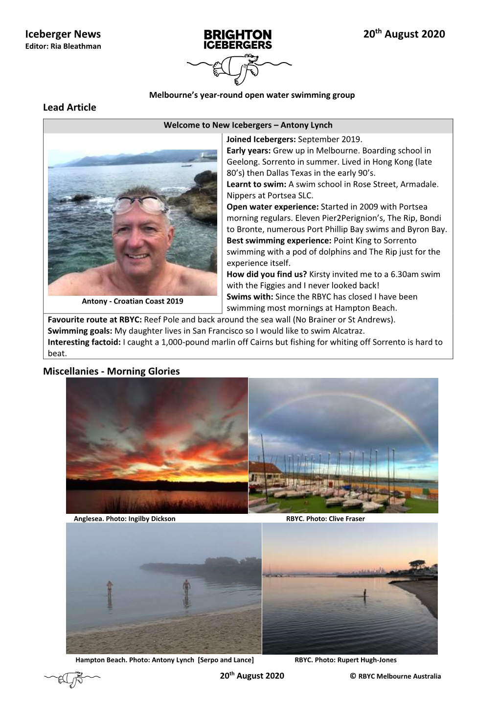 Iceberger News 20Th August 2020 Editor: Ria Bleathman