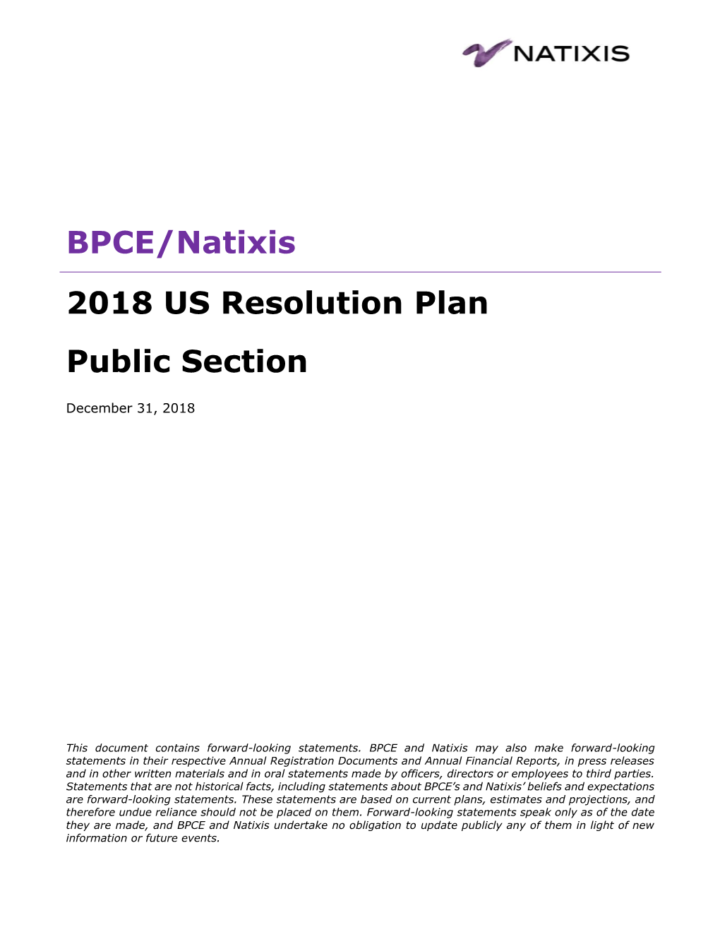 BPCE/Natixis 2018 US Resolution Plan Public Section