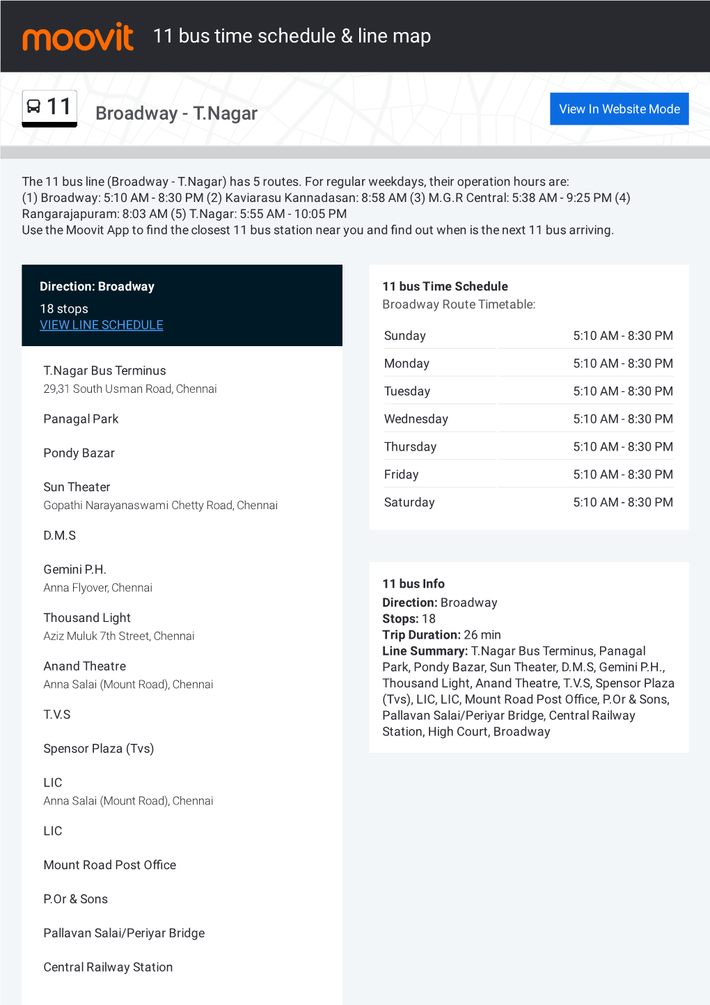 11 Bus Time Schedule & Line Route