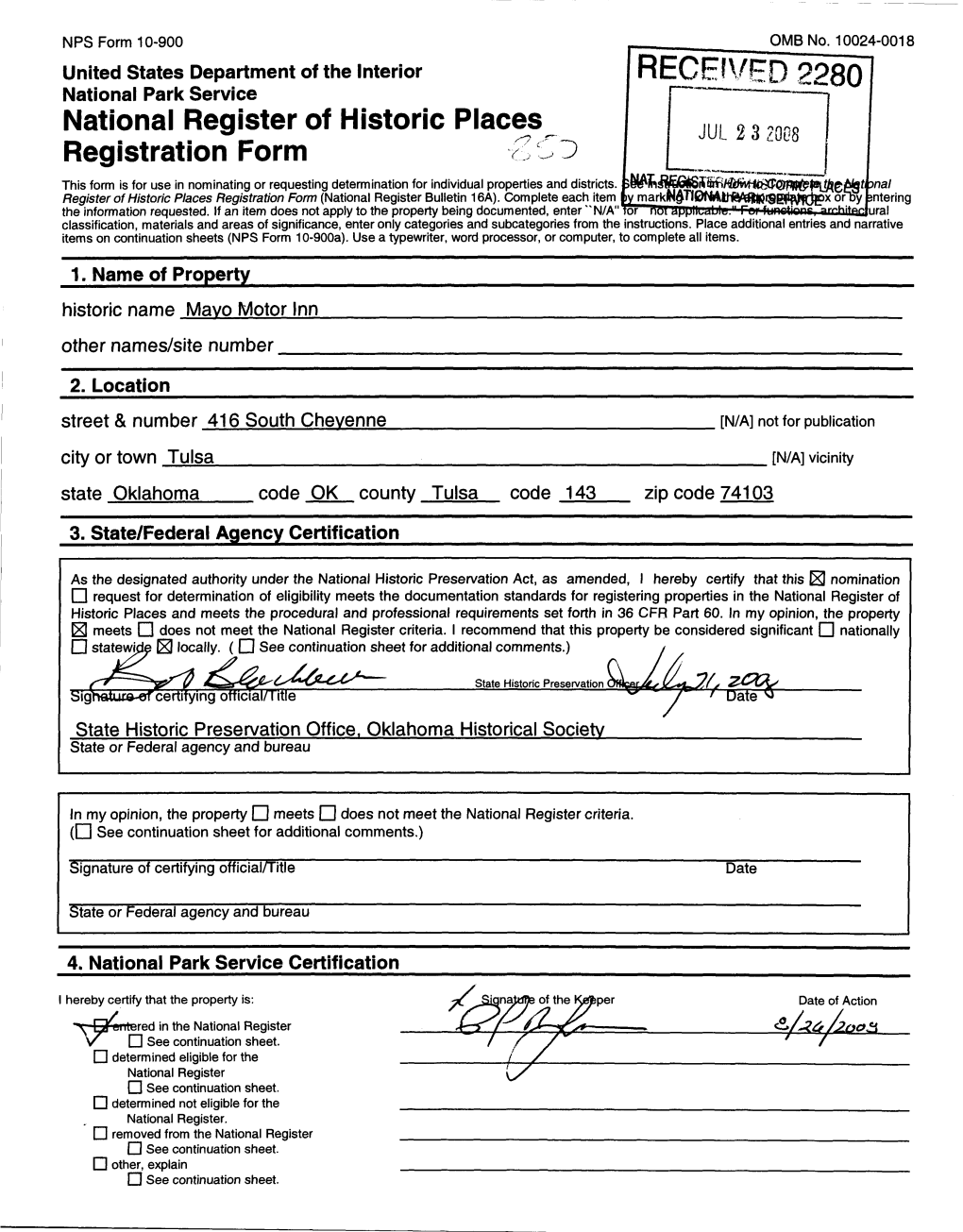RECEIVED 2280 National Register of Historic Places Registration Form