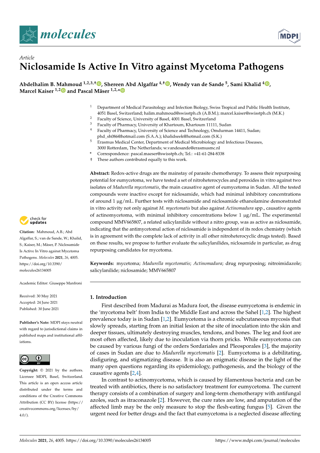 Niclosamide Is Active in Vitro Against Mycetoma Pathogens