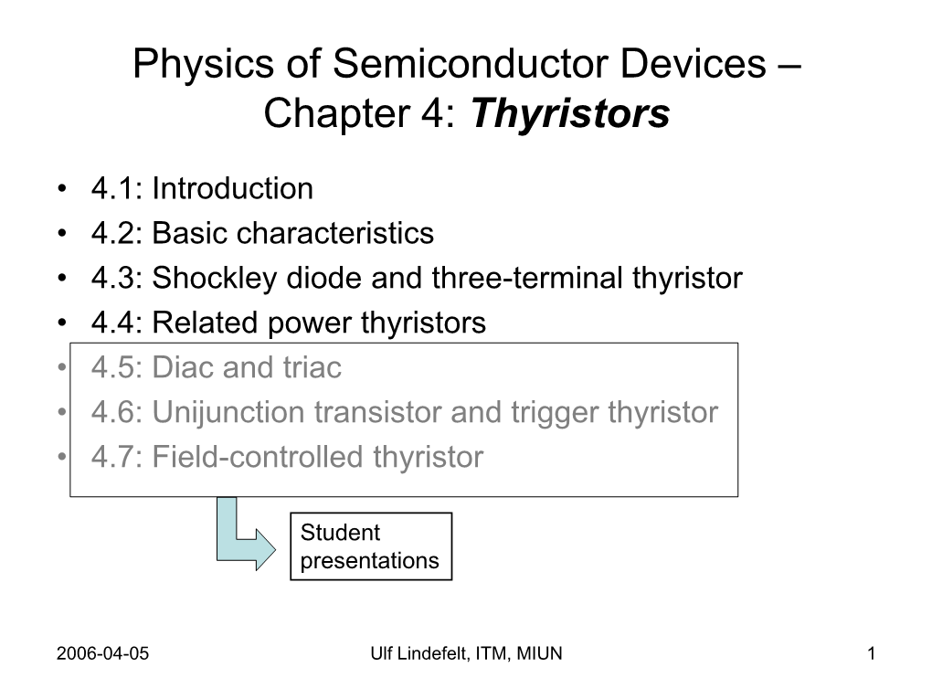 Physics of Semiconductor Devices – Chapter 4: Thyristors