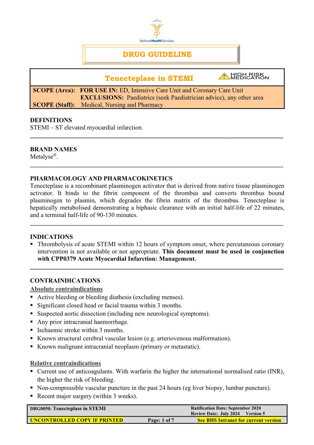 DRUG GUIDELINE Tenecteplase in STEMI