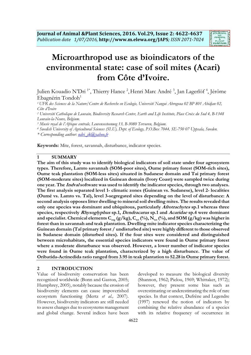 Case of Soil Mites (Acari) from Côte D’Ivoire