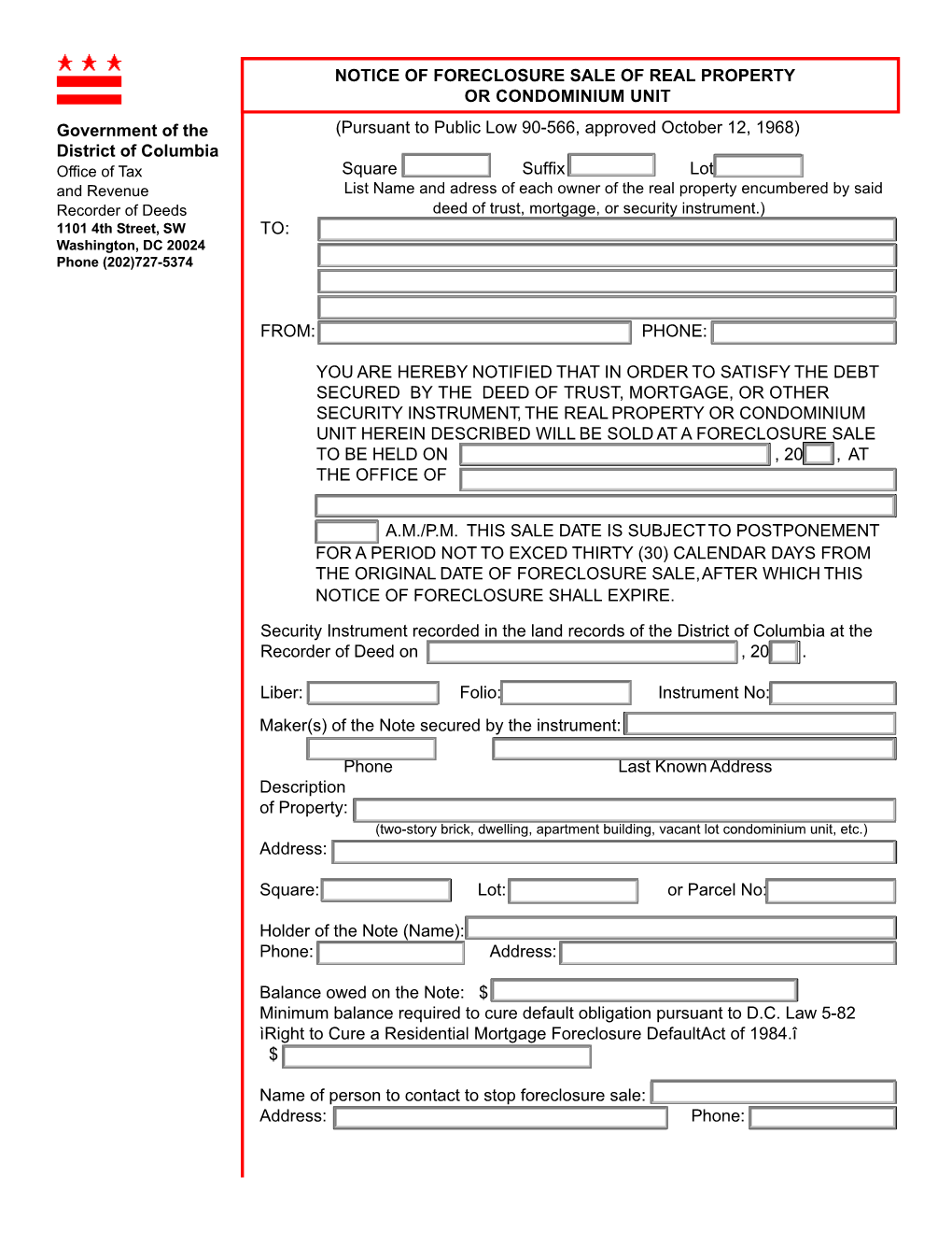 Notice of Foreclosure Sale of Real Property Or Condominium Unit