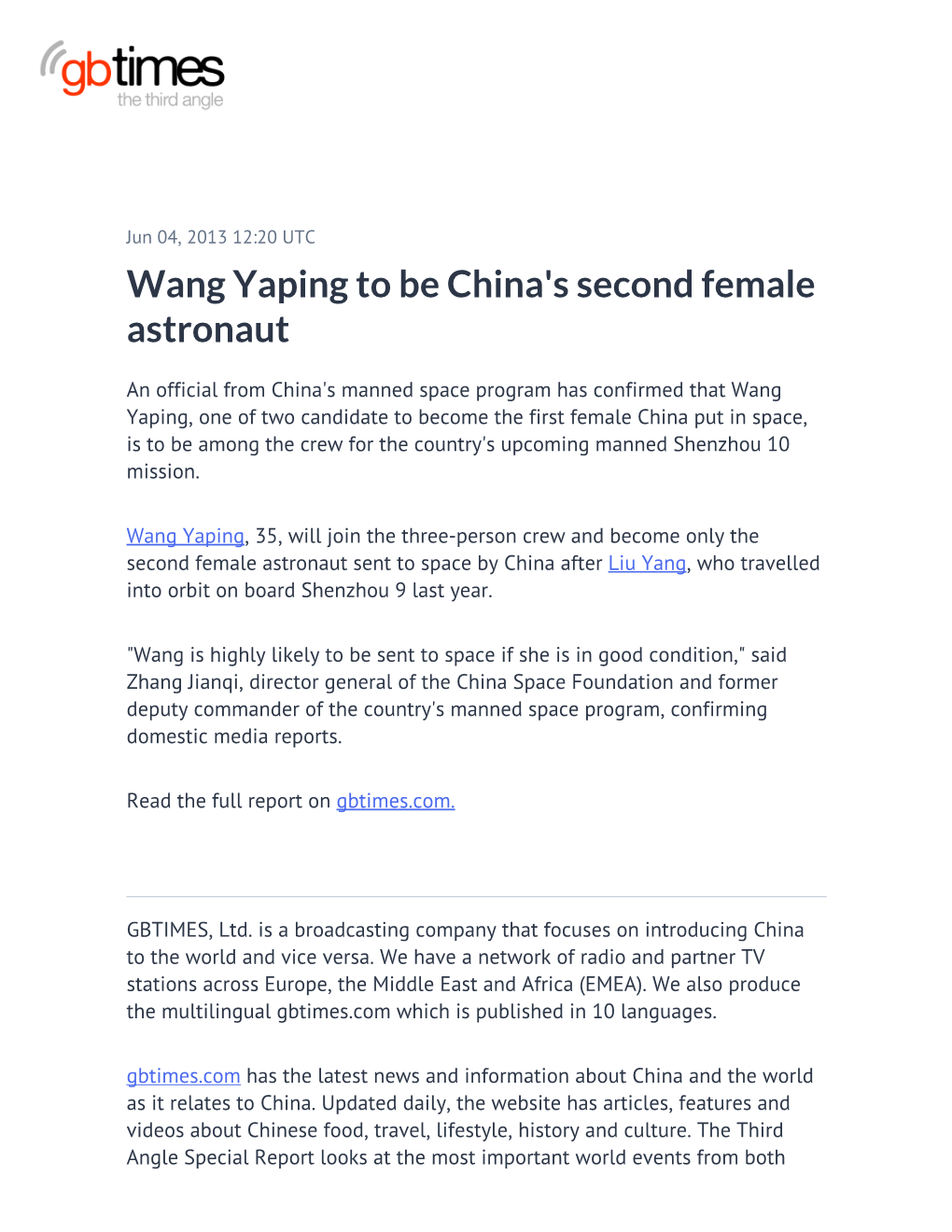 Wang Yaping to Be China's Second Female Astronaut