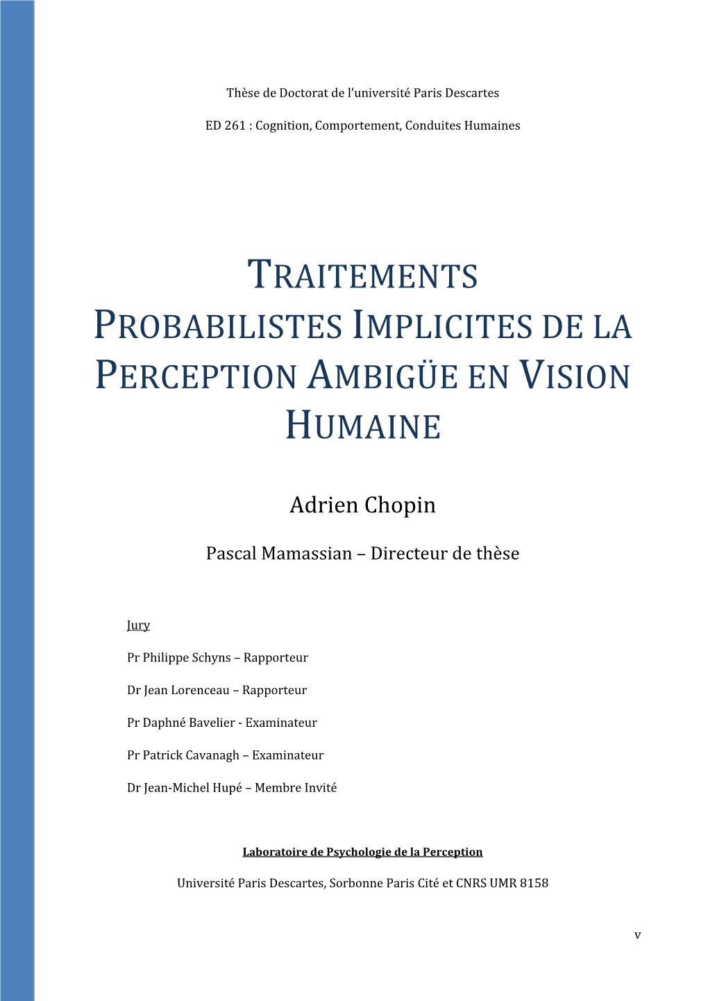 Traitements Probabilistes Implicites De La Perception Ambigüe En Vision Humaine