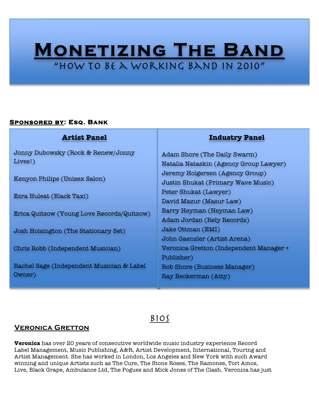 Monetizing the Band “How to Be a Working Band in 2010”