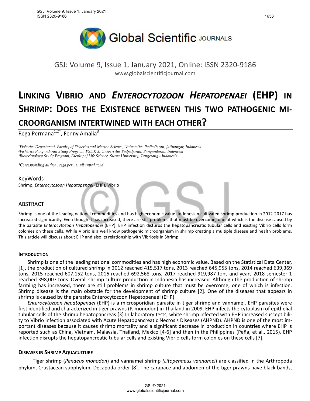 Linking Vibrio and Enterocytozoon Hepatopenaei (Ehp) in Shrimp