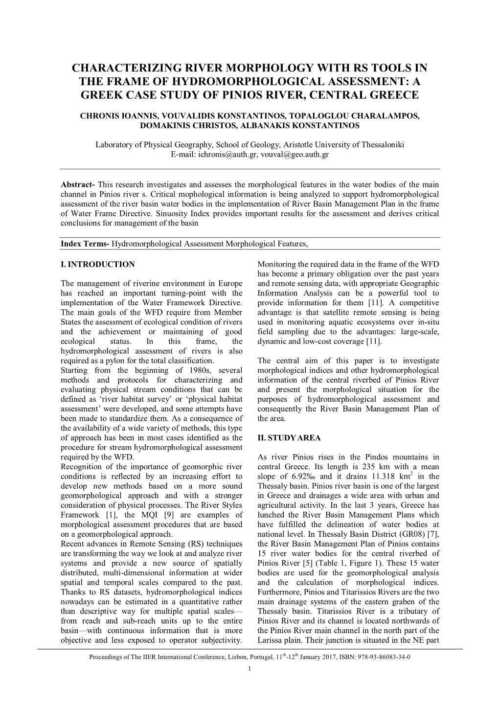 Characterizing River Morphology with Rs Tools in the Frame of Hydromorphological Assessment: a Greek Case Study of Pinios River, Central Greece