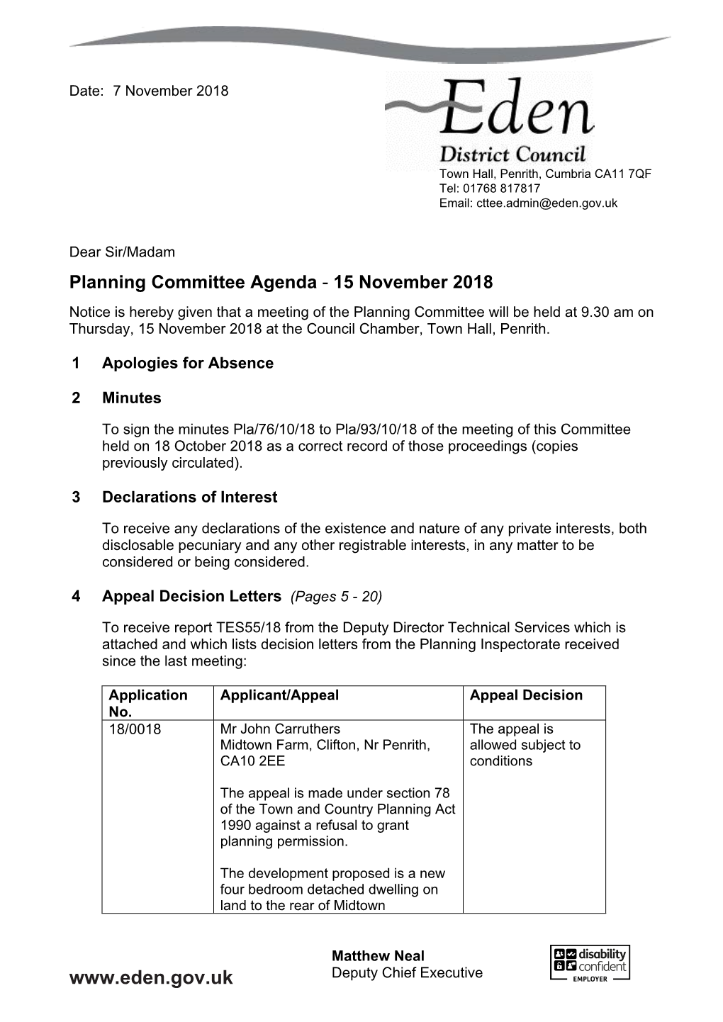 (Public Pack)Agenda Document for Planning Committee, 15/11/2018