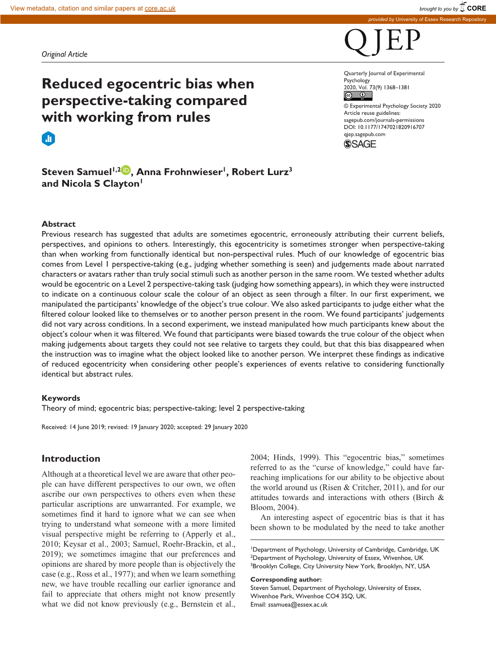 Reduced Egocentric Bias When Perspective-Taking Compared With