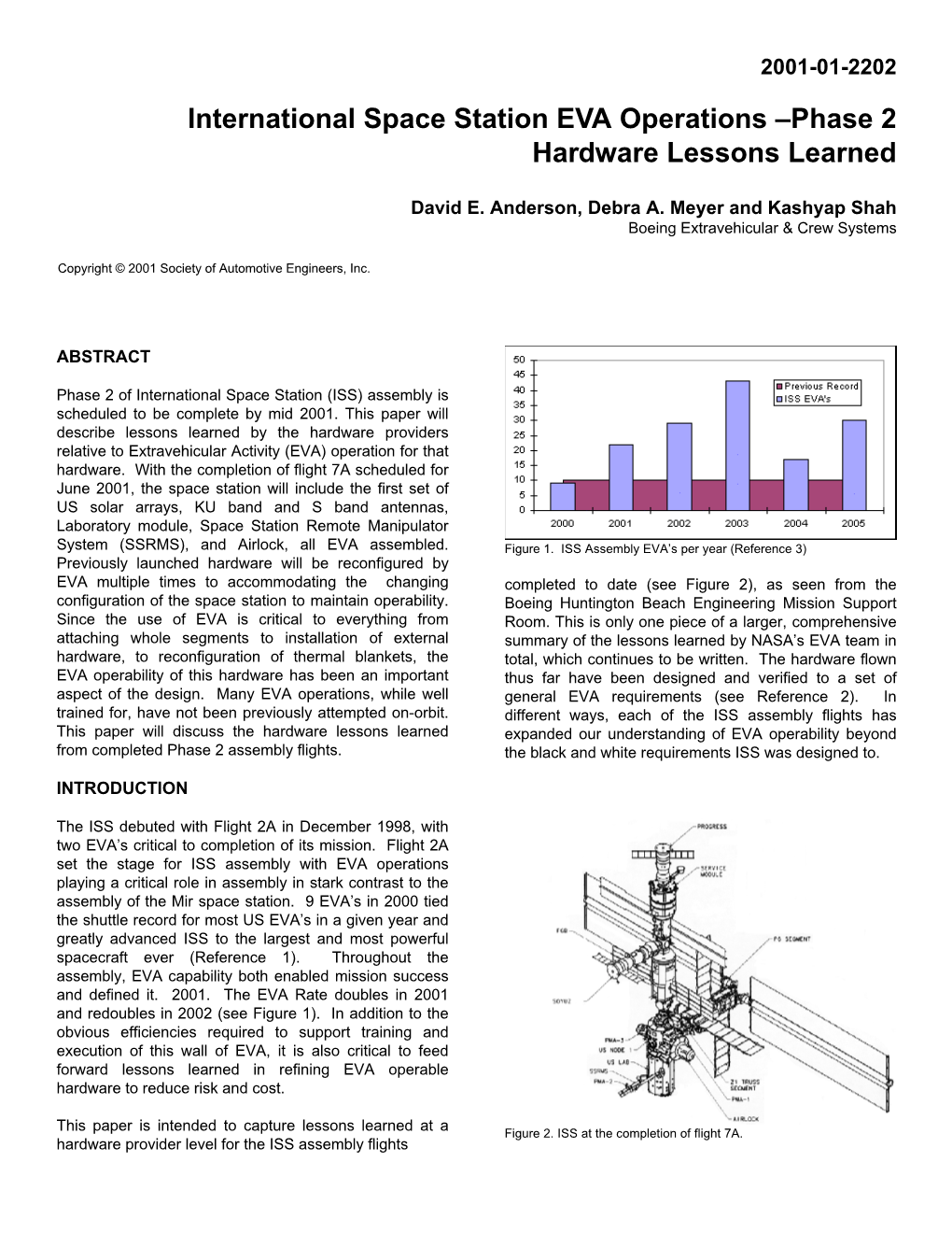 International Space Station EVA Operations –Phase 2 Hardware Lessons Learned