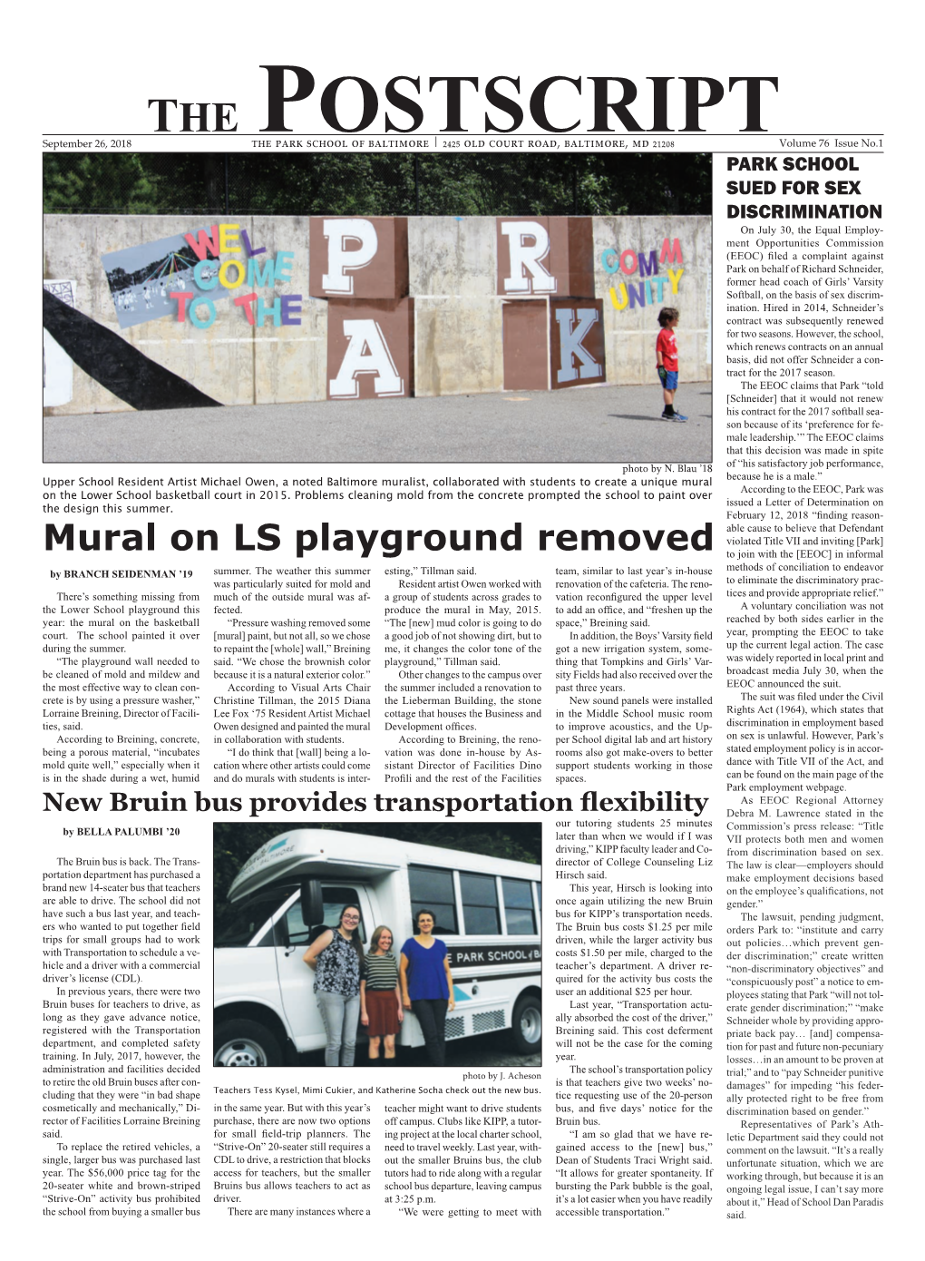 Mural on LS Playground Removed to Join with the [EEOC] in Informal Methods of Conciliation to Endeavor by BRANCH SEIDENMAN ’19 Summer