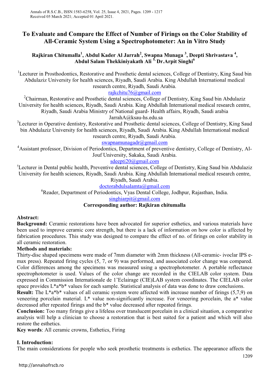 To Evaluate and Compare the Effect of Number of Firings on the Color Stability of All-Ceramic System Using a Spectrophotometer: an in Vitro Study