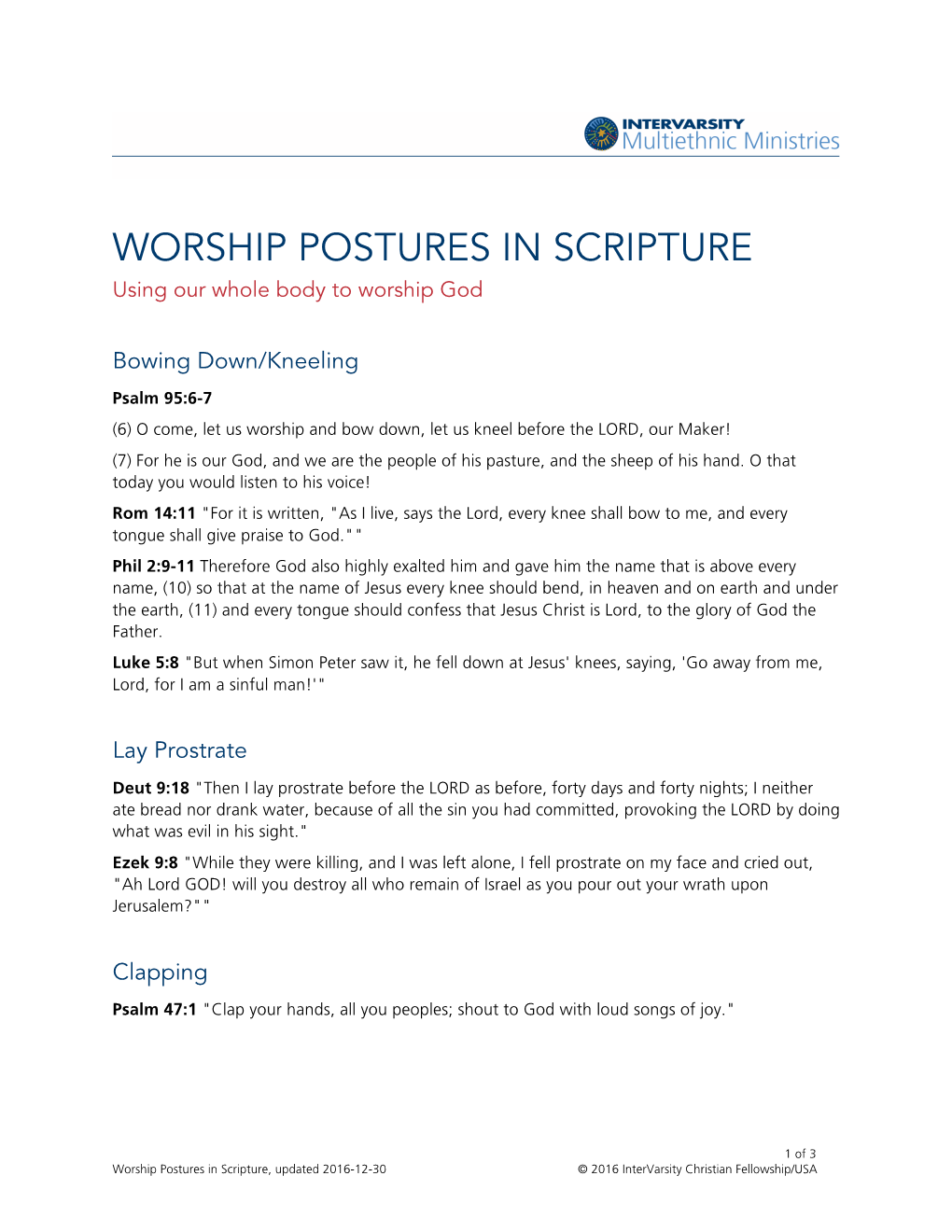 WORSHIP POSTURES in SCRIPTURE Using Our Whole Body to Worship God