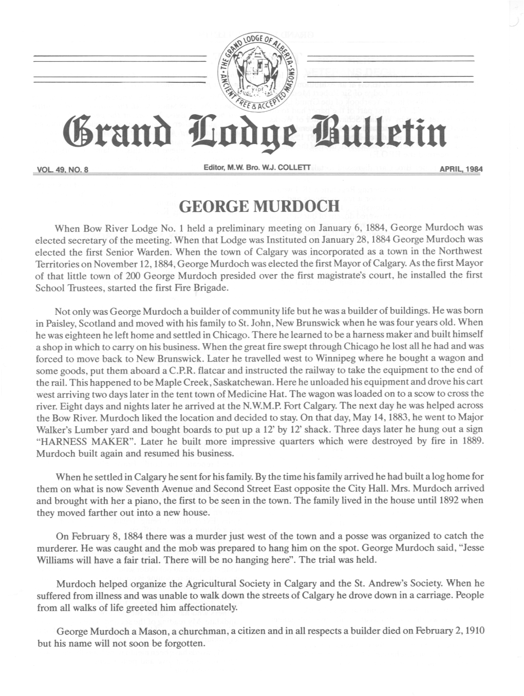 GEORGE MURDOCH When Bow River Lodge No