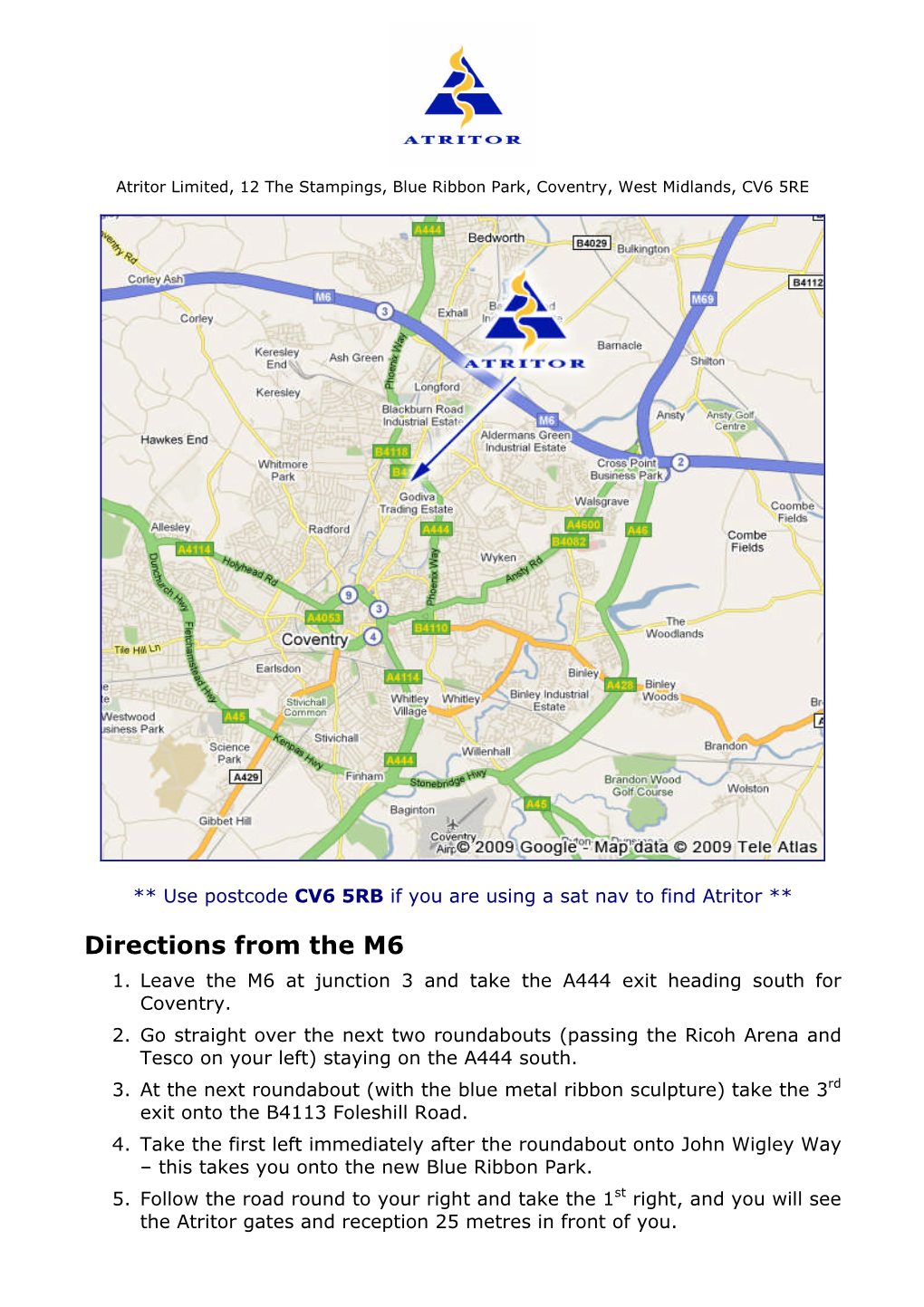 Directions from the M6 1