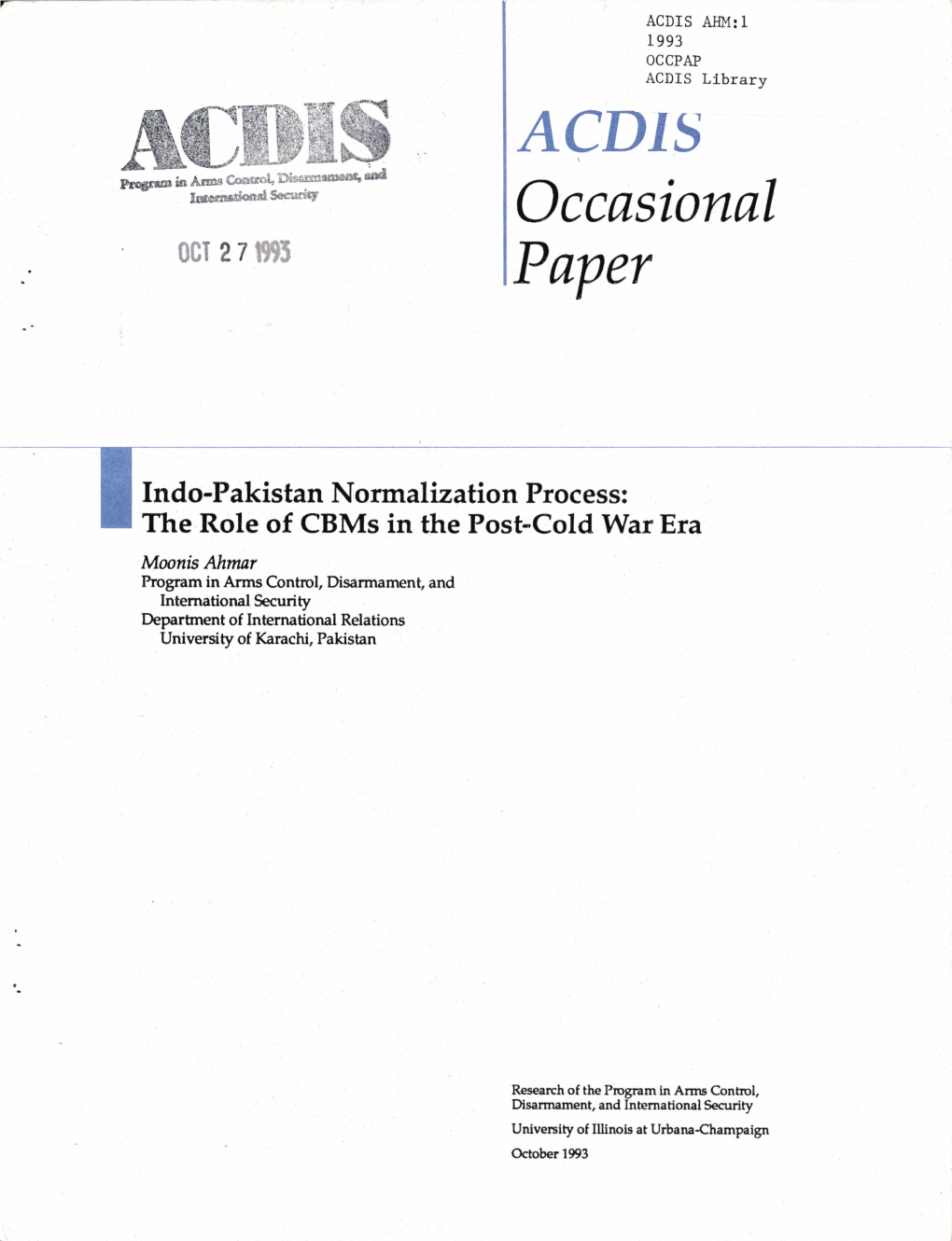 Occasional Paper Indo-Pakistan Normalization Process