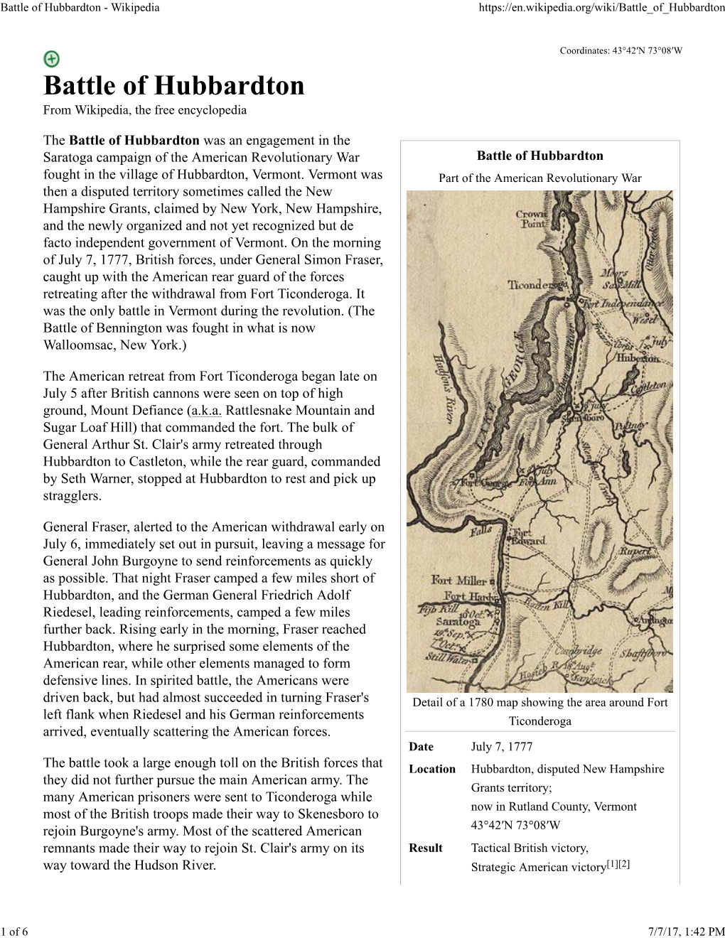 Battle of Hubbardton - Wikipedia
