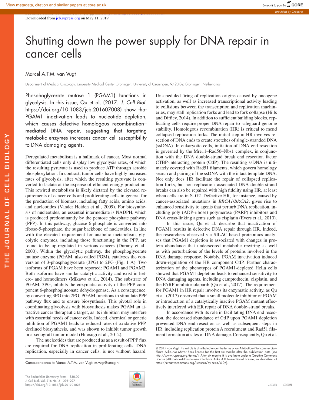 Shutting Down the Power Supply for DNA Repair in Cancer Cells