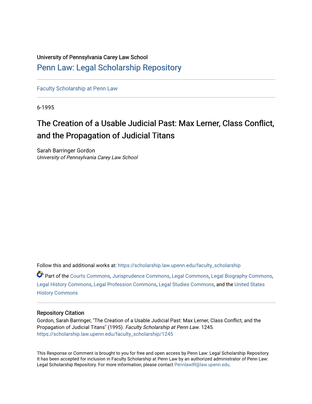 Max Lerner, Class Conflict, and the Propagation of Judicial Titans