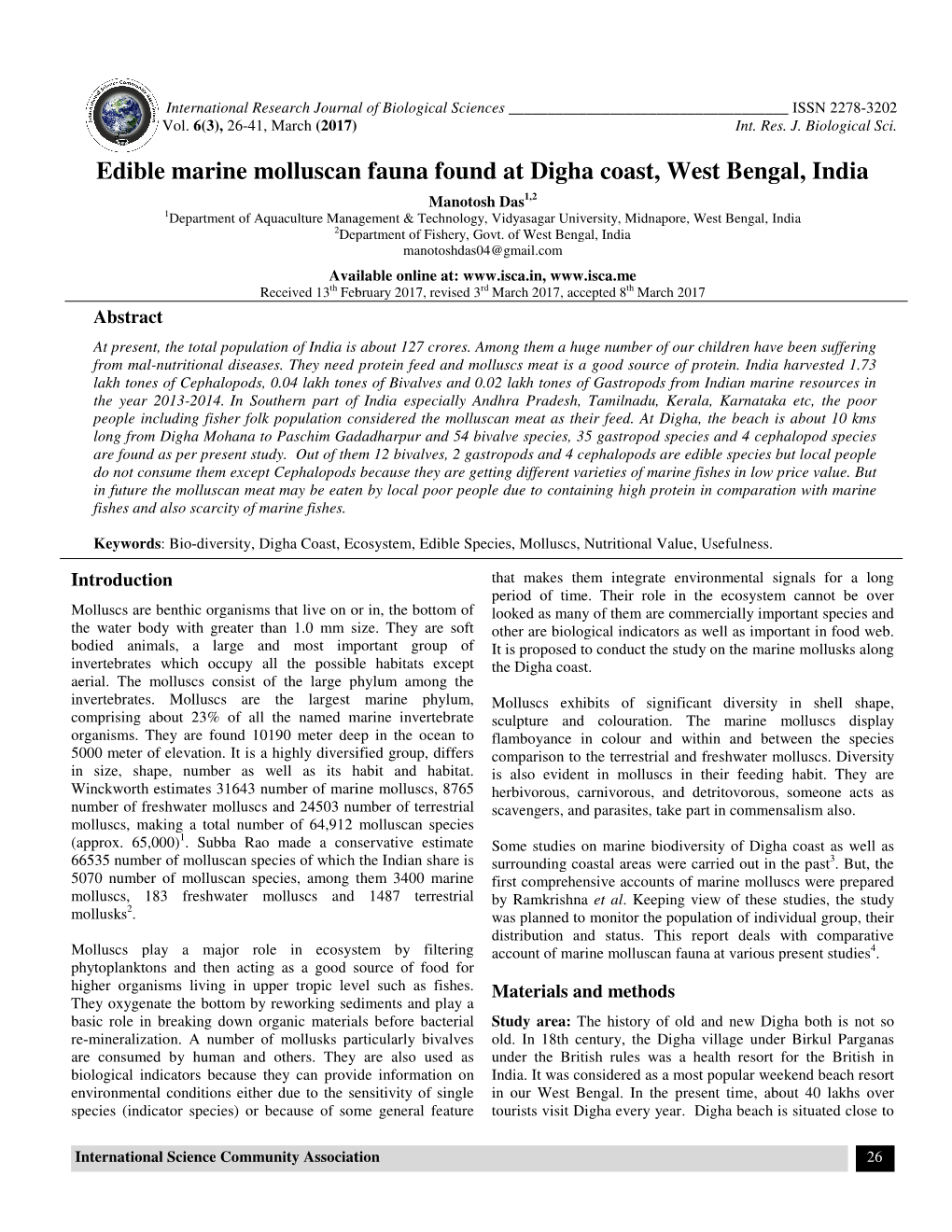 E Molluscan Fauna Found at Digha Coast, West Bengal