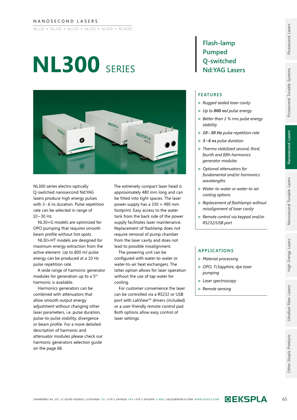 NL300 Serieselectro-Optically Nanosec Energy Canbeproduced Ata10hz on Thepage 68
