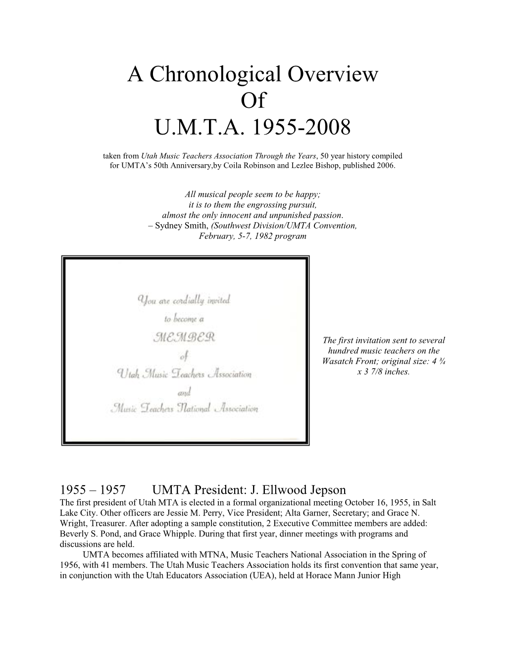 A Chronological Overview of U.M.T.A. 1955-2008