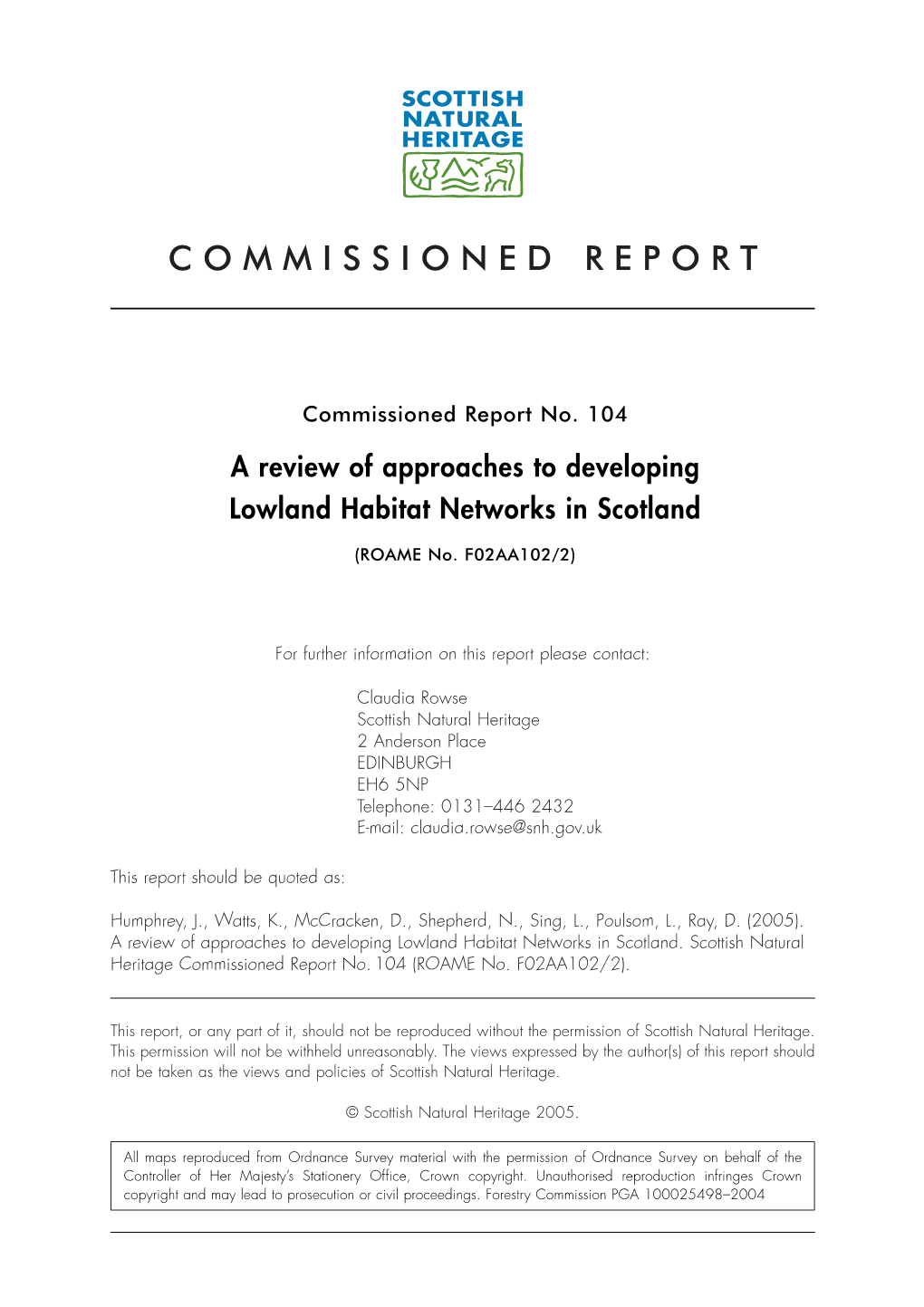 A Review of Approaches to Developing Lowland Habitat Networks in Scotland