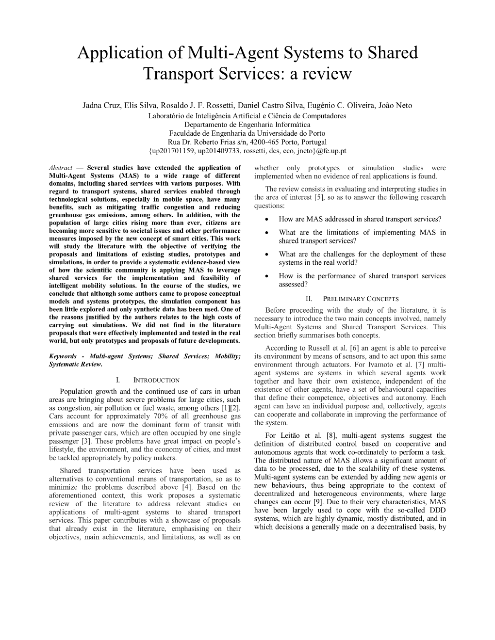 Application of Multi-Agent Systems to Shared Transport Services: a Review