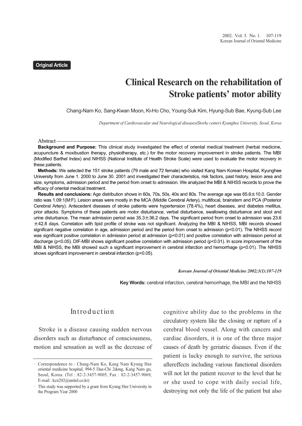 Clinical Research on the Rehabilitation of Stroke Patients' Motor Ability