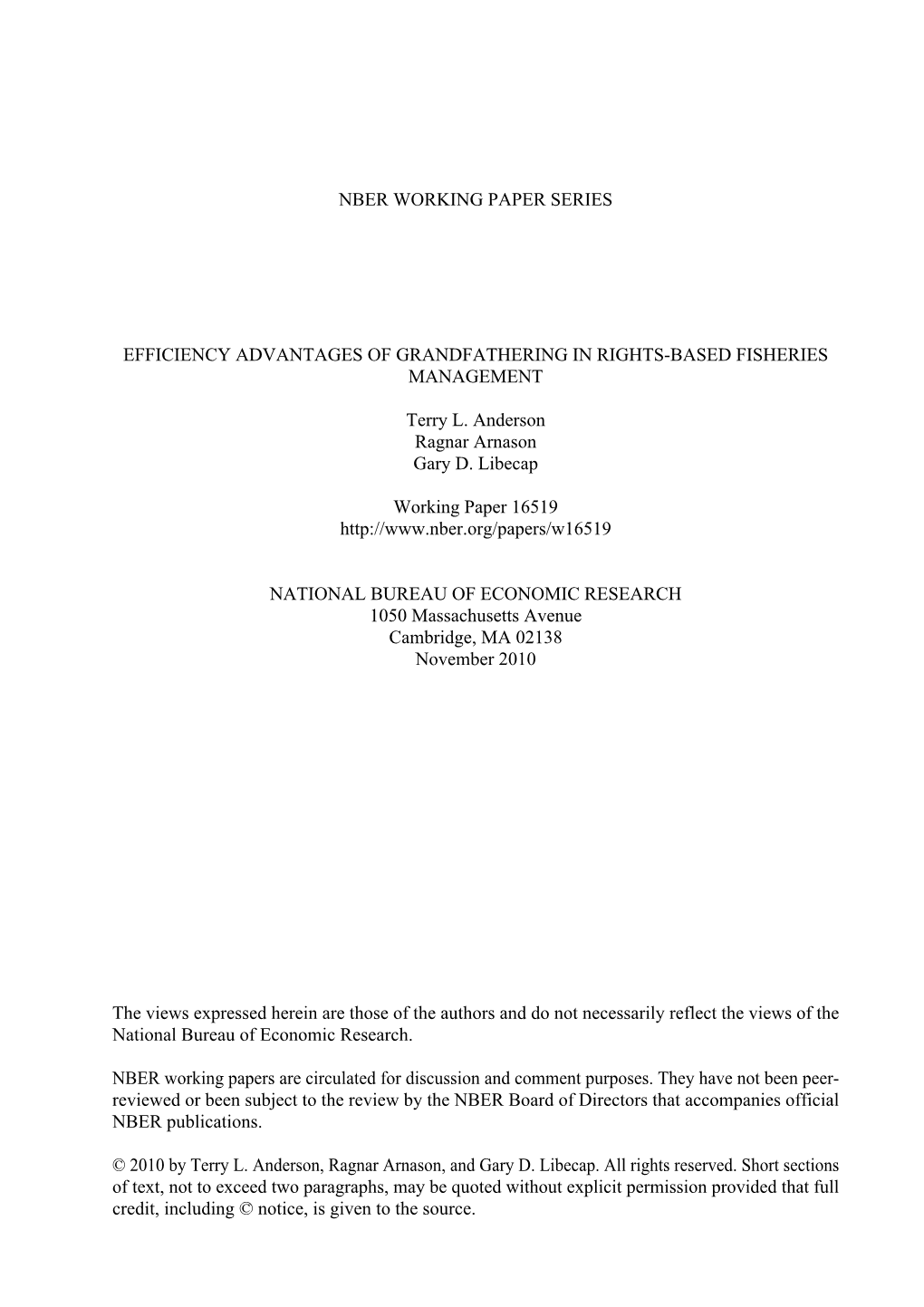 Efficiency Advantages of Grandfathering in Rights-Based Fisheries Management