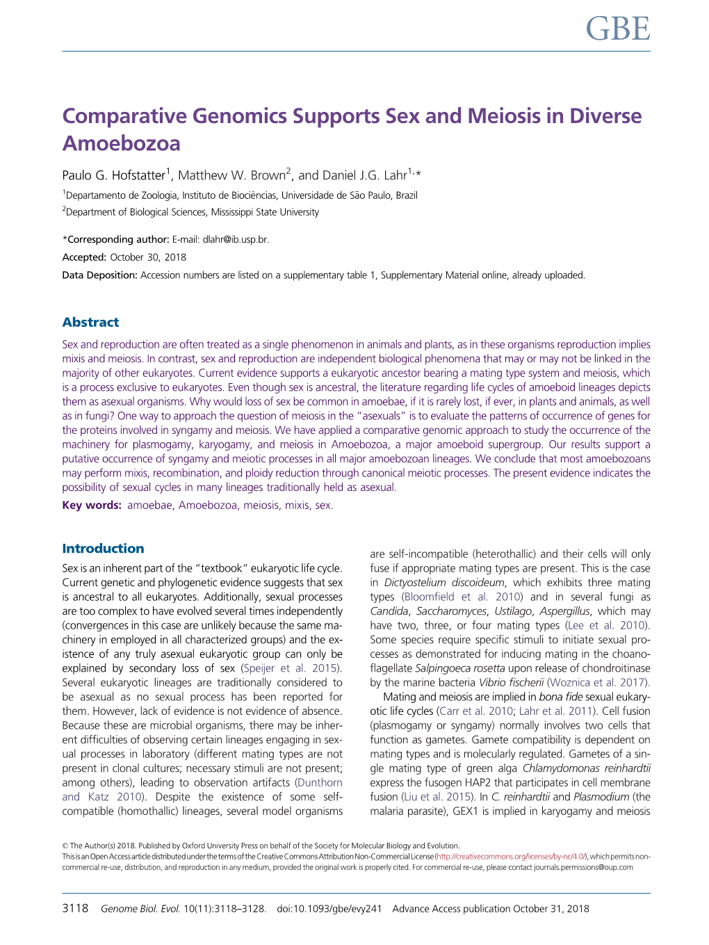 Comparative Genomics Supports Sex and Meiosis in Diverse Amoebozoa