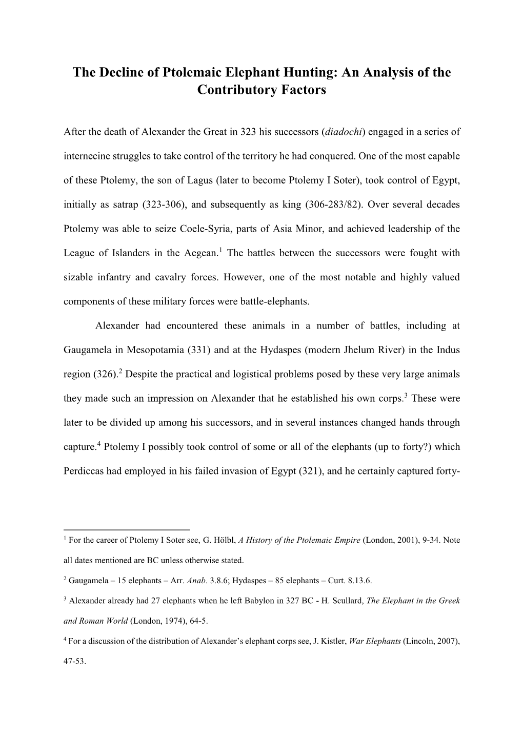 The Decline of Ptolemaic Elephant Hunting: an Analysis of the Contributory Factors