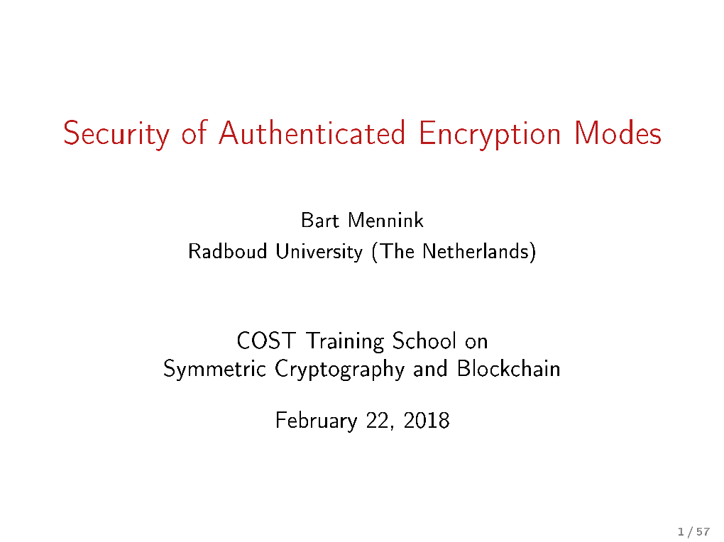 Security of Authenticated Encryption Modes