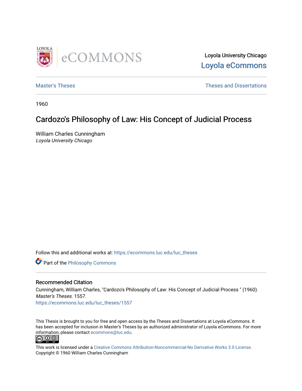 Cardozo's Philosophy of Law: His Concept of Judicial Process