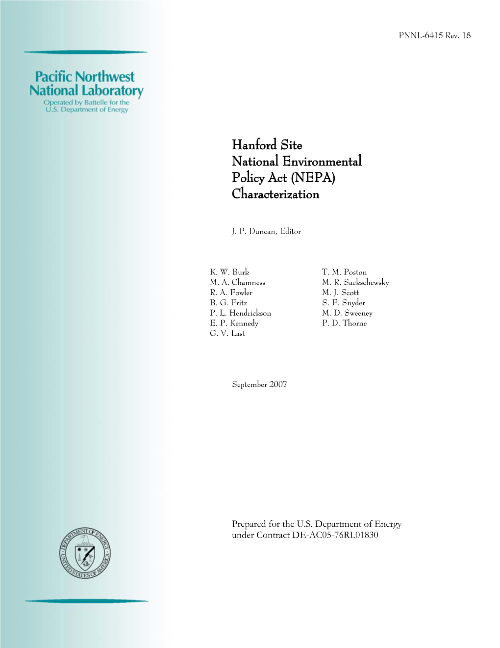 Hanford Site National Environmental Policy Act (NEPA) Characterization